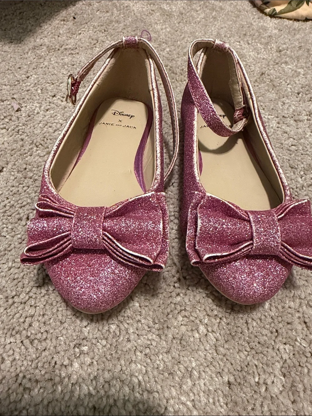 NWOT Janie And Jack Disney Princess Aurora Pink Glitter Ballet Flats Kids Shoes